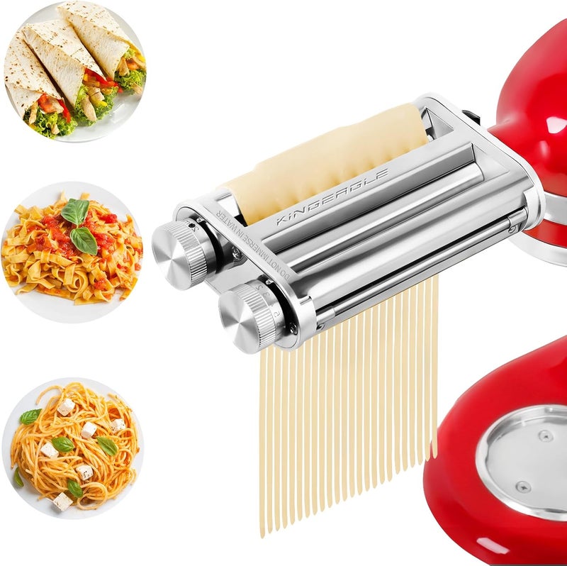 KINGEAGLE Pasta Maker Attachment for KitchenAid Mixers, Pasta Attachments 3 in 1 Set Included Dough Roller, Spaghetti and Fettuccine Cutters, Noodle Maker Accessory - Image 1